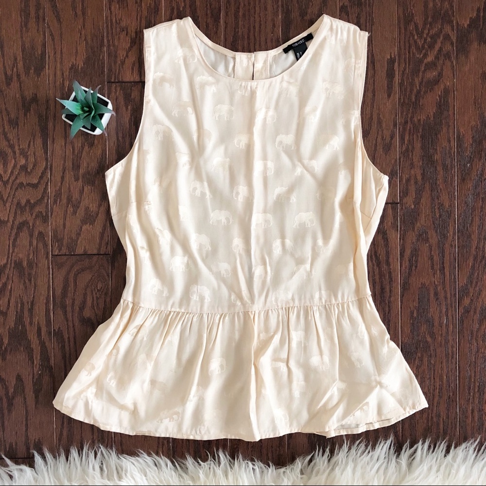Forever 21 Sleeveless Peplum Elephant Print Top